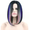 Soowee Hair Short Bob Wigs 12 Colors Synthetic Hair Black To Gray Purple Ombre For Women Straight Headwear Cosplay Wig