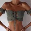 12 Kolory Ręcznie Crochet Off The Ramię Top - Boho Sexy Bikini Top Kobiety Crop Top Tassels Bawełna