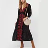 Khale Yose Cotton Summer Dress Long Sleeve Floral Embroidery女性のためのボヘミアンドレス