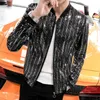 Mäns Jackor 2021 Sequined Bomber Jacket Men Glänsande Sequins Långärmad Glitter Zipper Coat Hip Hop Loose Night Club Stage Streetwear Coats1