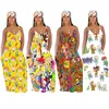 Women casual catton dress spaghetti strap mixi long skirts sleeveless sexy dresses summer clothes cartoon print dress plus size S-2XL 3059