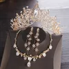 Gouden Bruids Crowns Tiara's Haaraccessoires Hoofddek Ketting Oorbellen Sieraden Set Mode Bruiloft Sieraden Sets Goedkope Prijs