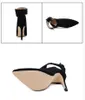 Designer luxury heels office women fashion black synthetic suede pointed toe pumps with buckle size 35 to 40