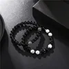 Charm armband vita svarta pärlor par armband tillbehör män armlets 2 st/set cz boll erkek bileklik smycken mens för kvinnor1