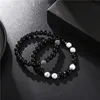 Bedelarmbanden witte zwarte kralen paar armband accessoires mannen braclets 2pcset cz ball erkek bileklik sieraden heren voor dames17715979