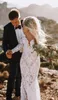 Barato Sereia aberta aberta boho vestido de casamento lace mangas compridas praia jardim país igreja noiva vestido de noiva feitos personalizados