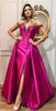 Custom Made Fuchsia Evening Dresses Train Off Shoulder Beads Sequin Front Side Split Celebrity Prom Dresses red transparent prom dress