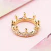 18K Rose Gold Yellow Gold Plated Enchanted Crown Ring Originalbox för Pandora 925 Sterling Silver CZ Diamond Kvinnor Bröllop Ring Set