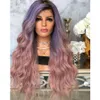 Nova Moda Celebridade Estilo Perucas Sintéticas Raízes Pretas Roxo Ombre Rosa Renda Frente Peruca Cabelo Resistente ao Calor para Mulheres