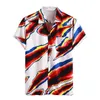 Camisas casuais casuais Flama colorida impressa mens 2021 moda hip hop skateboard camisa para homens botão solto chemise homme com bolso