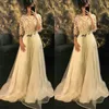 Modest Long Evening Dresses 2020 Lace Appliques Caftan Morrocco Jellaba Caftan Full length 3D Floral Occasion Prom Gowns