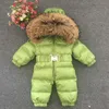 1 ~ 5 Jahre Russisch Neugeborenes Baby-Mädchen-Winter-Raccon realer Pelz unten Body Jungen SäuglingsOnesie Bebe Snowsuit Skisuit Kinder Catsuit