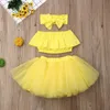 Roupas para crianças recém -nascidas roupas de meninas conjuntos de moda roupas infantis roupas de verão bowknot hairbandstopskirtskirts 3pcs conjuntos de criança algodão 84776785