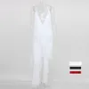 Yissang Rompers 여성 Jumpsuit 술 섹시한 솔리드 화이트 Jumpsuit Playsuit 긴 깊은 V 넥 클럽 여성용 오버올을 착용 Y19060501