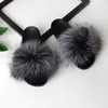 2021 renard cheveux pantoufles femmes fourrure maison moelleux curseurs peluche fourrure ouais hiver appartements doux dames puffer chaussures taille 36-41 mignon Pantufas 568TS #