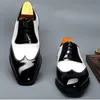 Plus Size 48 Patent Leather Men's Handmade Bridal Oxfords Square Toe Laces Man Formal Dress Derby Wingtip Brogues Shoes BQL264