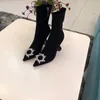 Nowa Marka Amina Moda Muaddi Begum Zdewnętrzne buty Damskie Skórzane Kryształ Guma Czarne Buty Włochy Oryginalne buty fabryczne