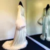 Women Winter Robe Nightgown Bathrobe Pajamas Sleepwear With Fur Train Long Sleeve Jackets Wedding Bridesmaid Shawel9804576
