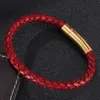 Pulsera de cuero tejida a mano de alta calidad, joyería retro a presión dorada, hombres y mujeres simples, pulseras rojas, joyería para parejas, novio or199P