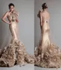 Luxuriöse goldene Meerjungfrau-Abschlussballkleider 2019, eine Schulter, Perlen, Rüschen, südafrikanische Abendkleider, Promi-Kleid, Vestidos de Festa
