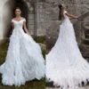 Ruffles Tired Skirts Wedding Dresses Appliqued Lace Sheer Neck 2020 Bridal Gowns Sweep Train Short Sleeve Wedding Dress robe de mariée