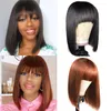 Meetu Human Hair Wigs с челкой, свободной от тела афро, кудрявая перуанская кружевная парик 99J Джинджер короткий боб прямо для женщин все Ag2338