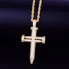 Men's Nail shape cross Pendant Necklace With Rope Chain Cubic Zirconia Hip hop Street Rock Jewelry