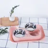 Cute Double Dog Cat Bowls Dog Bowls Stainless Steel Pet Food Water Feeder for Pets Puppy Small Medium Dogs Free shipping