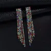 Wholesale-tassel bridal wedding dangle earrings for women luxury designer colorful bling diamond danling earrings engagement dinner jewelry