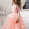 Criança criança flor menina veste jóia pescoço capa mangas pretas laço apliques uma linha tulle meninas desfiladeiras