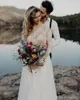 Abiti da sposa a maniche lunghe da spiaggia Stile country Boho Western Applicazioni in pizzo trasparente Abito da sposa lungo bohémien con schiena cava