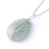 Arbre de vie Fil Wrap Pendentif Colliers Goutte D'eau Pierre Naturelle Bohème Guérison Chakra Tigre Oeil Charme Déclaration Bijoux Cadeau De Noël