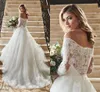 Romantyczna koronka Off Suknie Ślubne z Iluzją Długie Rękawy Princess Robes De Mariée Sukienka Bridal Recepcja Vestidos de Novia