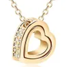 QCooljly Jold Heart In Heart Shaped Austrian Crystal Pendant Necklace Fashion Jewelry for Women Part