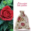 Sacs en toile de jute à motif rose avec cordon de serrage en jute, pochettes cadeaux pour bijoux, projets d'artisanat, anniversaire, Noël, fête de mariage, 183i