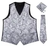 Fast Shipping Men's Classic Sliver Paisley Silk Jacquard Waistcoat Vest Handkerchief Cufflinks Party Wedding Tie Vest Suit Set MJ-0103