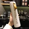 Starbucks Pearl Beyaz Mektup Logosu Paslanmaz Çelik Vakum Kupası Çıkış Door Sport Coffee Tumbler 473ml217s