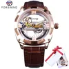 Forsining Rose Golden Brown Genuine Leather Belt Transparent Double Side Open Work Creative Automatic Watches Top Brand Luxury2858