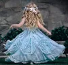 Симпатичные 2020 цветочные девушки платья для свадьбы многослойные кружева Холтер дети формальная одежда аппликация длина пола девушки Pegeant платье