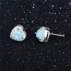 925 Sterling Silver Blue Creat Opal Heart Kształt Stud Kolczyki Cyrkonia Kolczyk Biżuteria Ślubna Matka Prezent