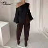 Damskie Bluzki Koszule S-5XL Celmia Kobiety Lato Plus Rozmiar Ladies Solid Cold Ramię Tunika Topy Elegancka koszula z długim rękawem Casual Blusas M