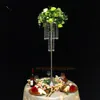 Wysoki srebrny lub złoty metalowy stojak kwiat z koralikami akrylowymi do dekoracji ślubnej Centerpiece Nowoczesne Seniu0195