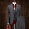 Mäns två knapp Wool Tweed Suit Jacket Vest Pant 3 PCS Dark Grey Custom Suits Wedding Tuxedos Suit Jacket Vest Pants275s