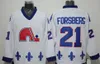 Mężczyźni retro quebec norordiques koszulki hokej 19 Joe Sakic 21 Peter Forsberg 13 Mats Sundin 26 Peter Stastny 10 Guy lafleur jasnoniebieskie białe czarne mundury