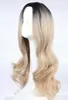 long dark Roots Full Blonde Ombre Body Wave Wigs Hair Glueless Synthetic Lace Front Wig For Women Heat Resistant Fiber FZP145