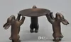 new 4" old chinese bronze animal zodiac Lovely Rabbit Plate Lampstand Candlesticks