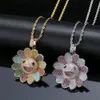 SUNFLOWER GOLD SILVER ICED OUT SPIN PENDANT Micro Pave Cubic Zircon Hip Hop Pendant Necklace For Men Women Gifts282w