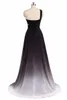 Sexig svart röd Omre Gradiant One Shoulder Evening Prom Dress Real Pos Crystal Chiffon Backless Party Formell klänningar Pageant Dress267U