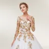 Vestidos de Noiva de Renda com Lantejoulas Douradas Linha A Manga Longa Bateau com Cadarço Vestidos de Noiva de Festa Vestido de Noiva Feito sob Medida Vestido Longo Formal3375