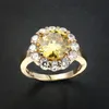 Mode Tillbehör Sparking Rose Gold Natural Yellow Zircon Ringar för Kvinnor Fashion Party Ring Smycken Gift